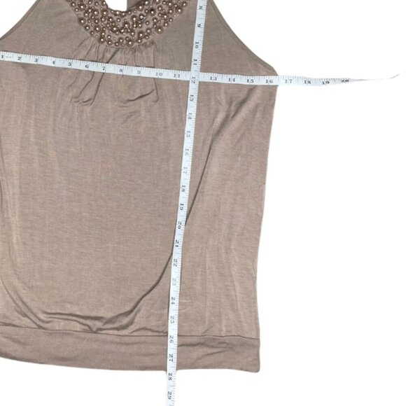 XXI Brown Accent Beaded Neckline Racerback Top Blouse Shirt Size Medium Date - Picture 5 of 8